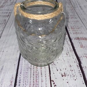 Textured glass candle holder with rope handle